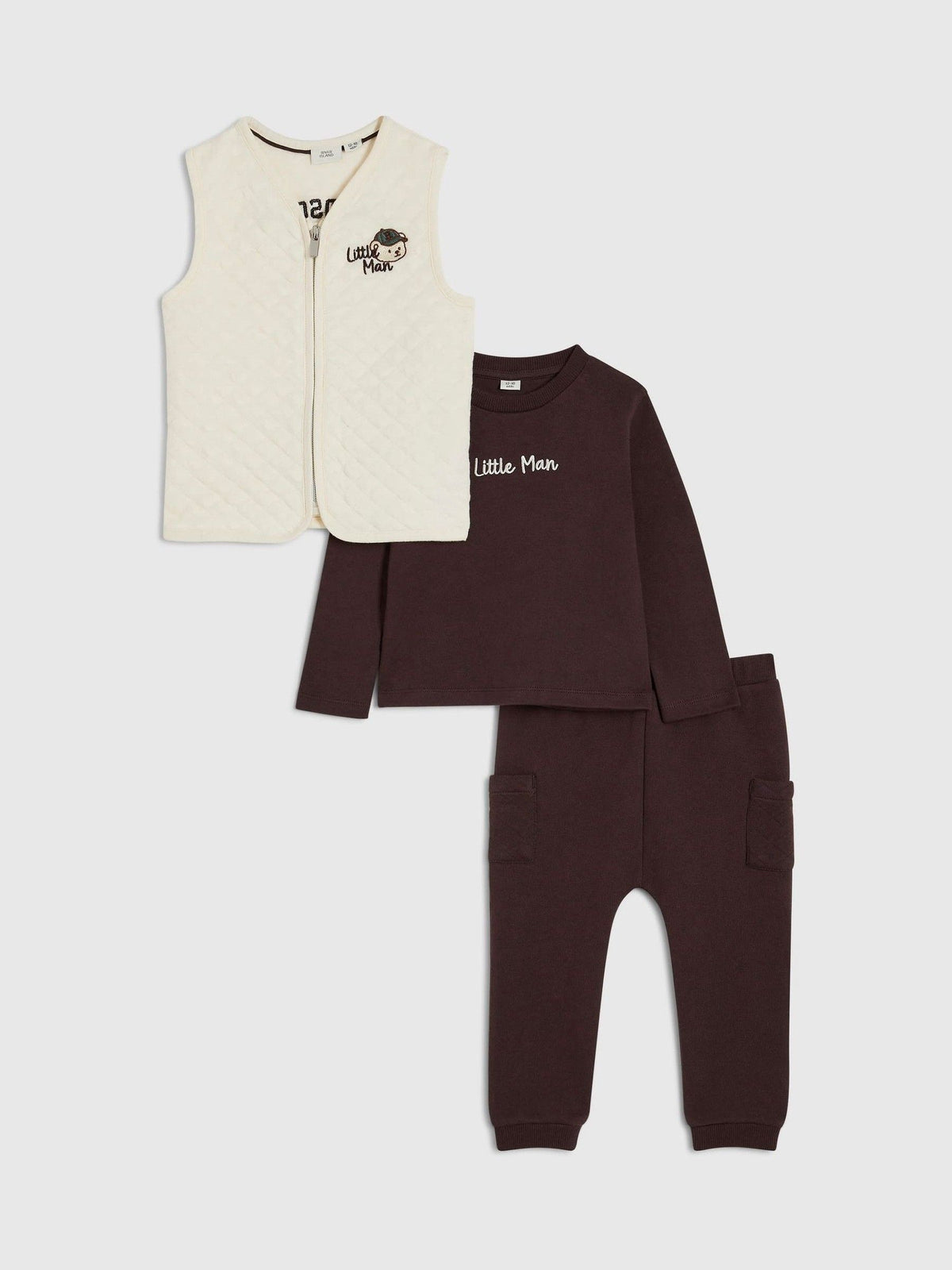River Island Brown Bear Gilet Top & Jogger Set - image 1