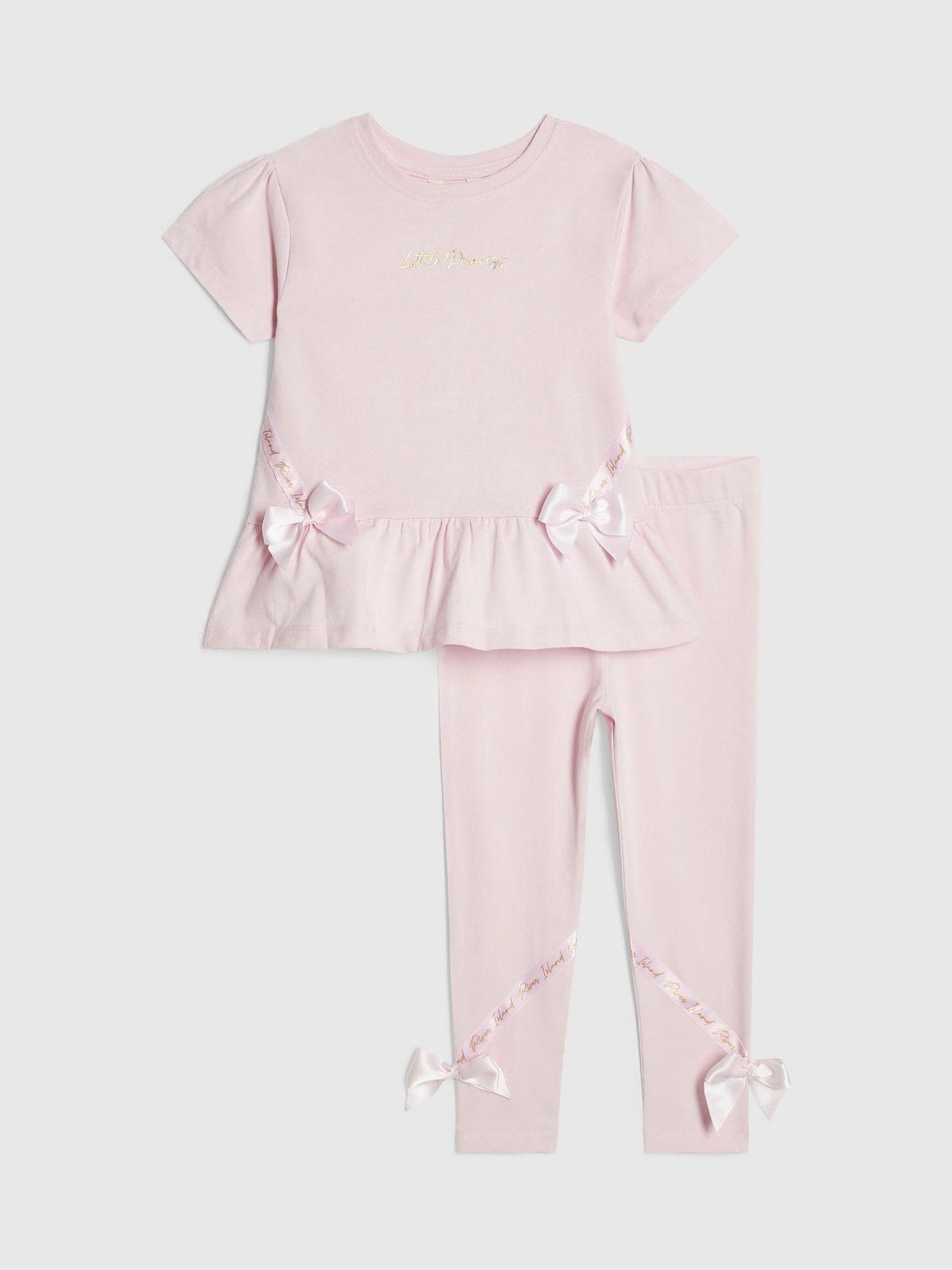Dsiney Kidz - River Island Pink Satin Bow T-Shirt & Legging Set image 1