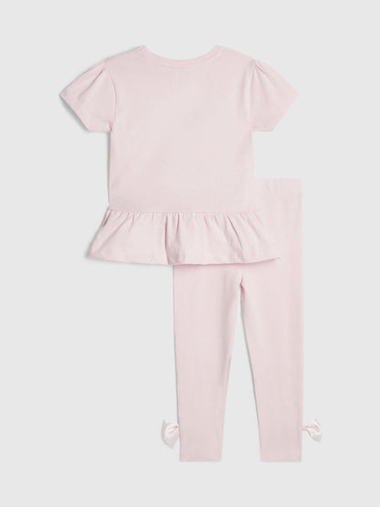 Dsiney Kidz - River Island Pink Satin Bow T-Shirt & Legging Set image 2