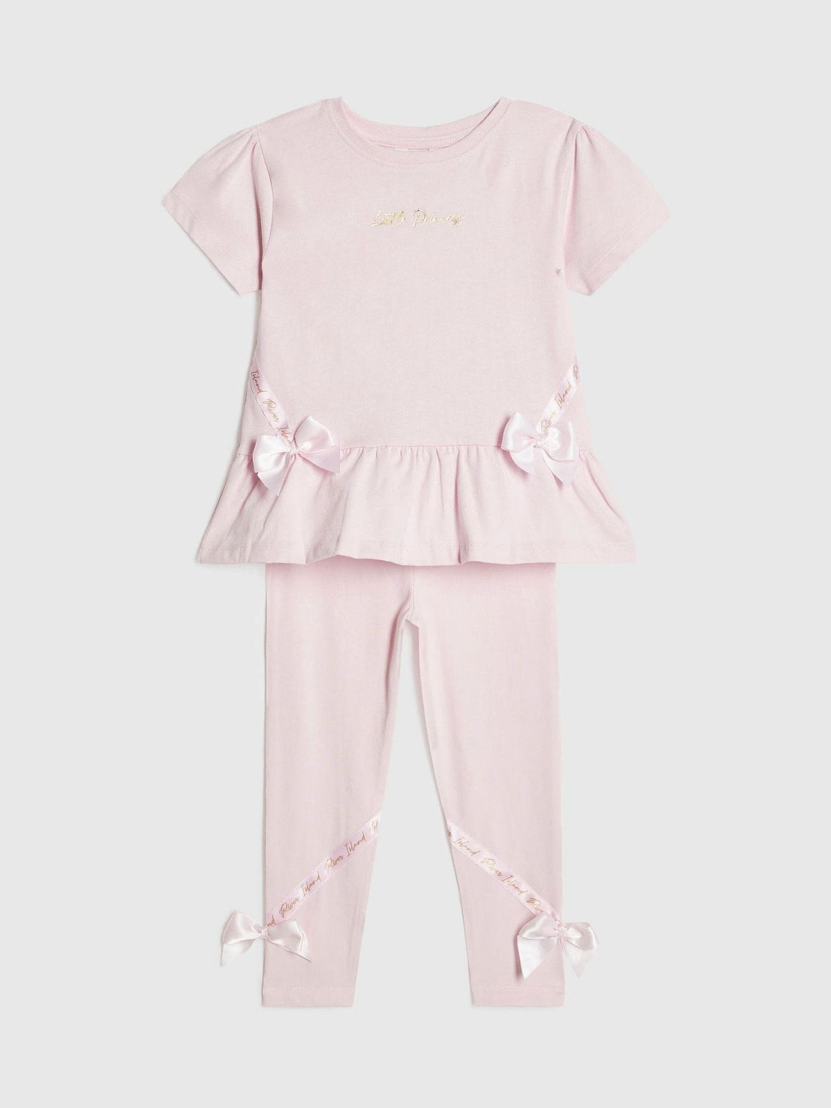 Dsiney Kidz - River Island Pink Satin Bow T-Shirt & Legging Set image 3