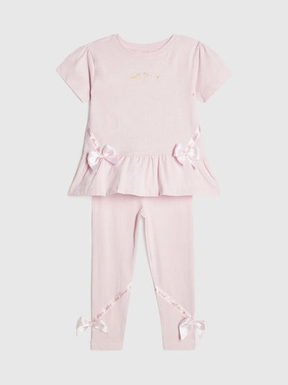 Dsiney Kidz - River Island Pink Satin Bow T-Shirt & Legging Set image 3
