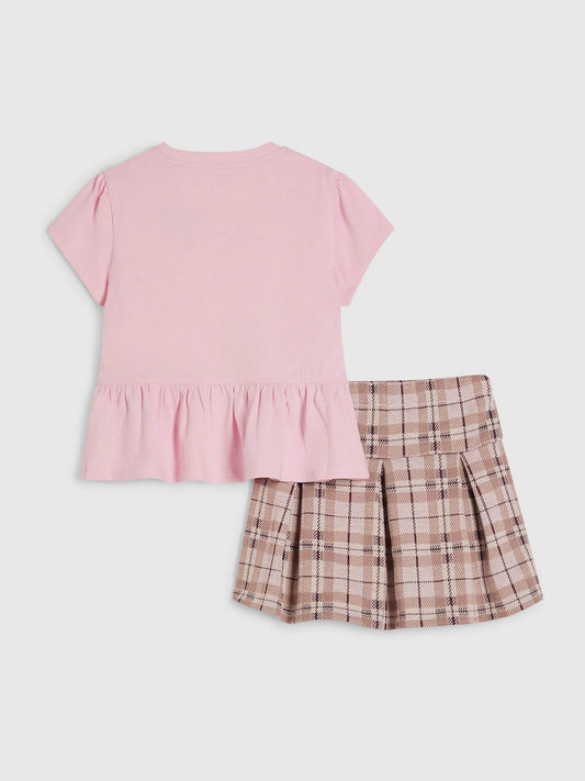 Dsiney Kidz - River Island Pink Check Frill Bow Top & Skirt Set image 2