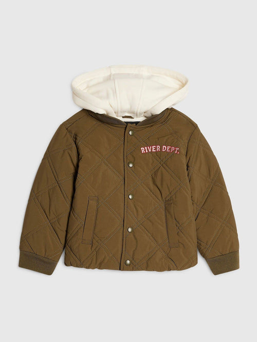 Dsiney Kidz - River Island Green Quilted Bomber Hooded Jacket image 1