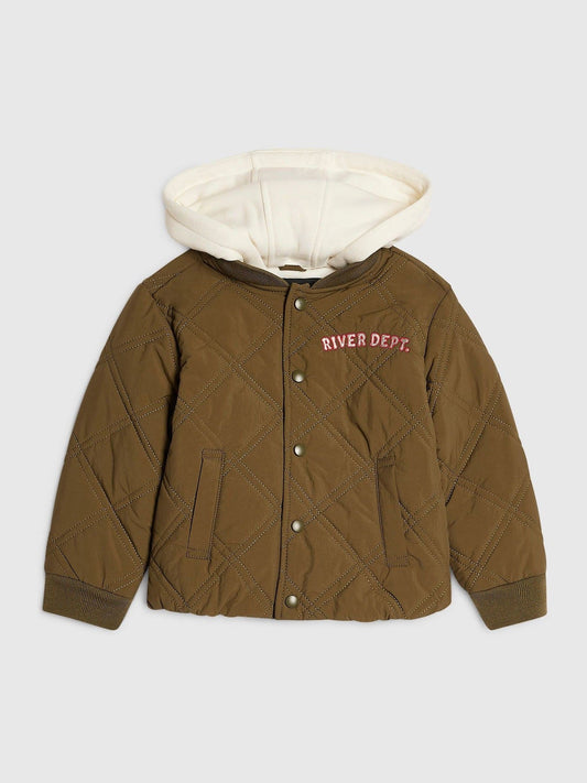 Dsiney Kidz - River Island Green Quilted Bomber Hooded Jacket image 1