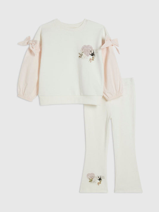 Dsiney Kidz - River Island Cream Poetcore Bow Sweater & Leggings Set image 1