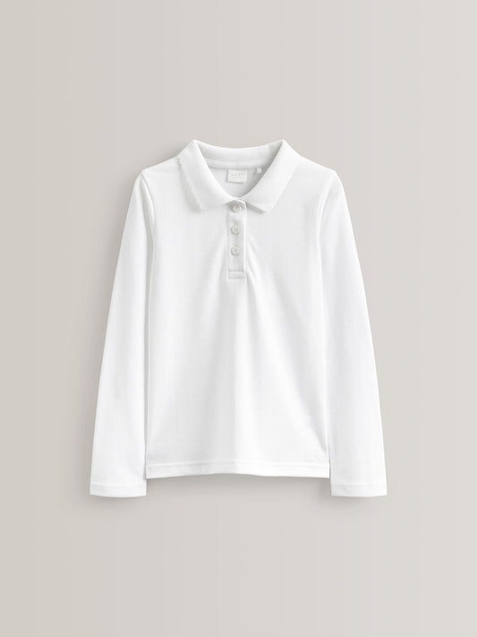 Dsiney Kidz - White Regular Fit Girls 5 Pack 100% Cotton Long Sleeve School Polo Shirts (3-16yrs) image 2