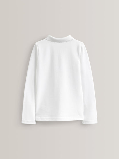 Dsiney Kidz - White Regular Fit Girls 5 Pack 100% Cotton Long Sleeve School Polo Shirts (3-16yrs) image 3
