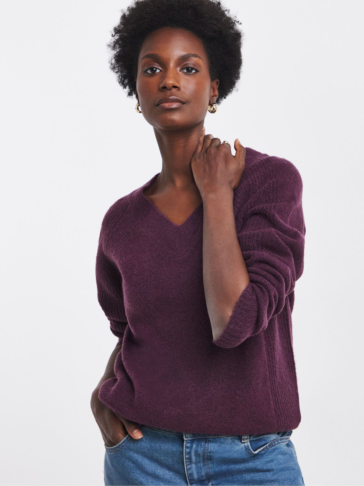 JD Williams Purple Sponge Slouchy V-Neck Jumper - image 1