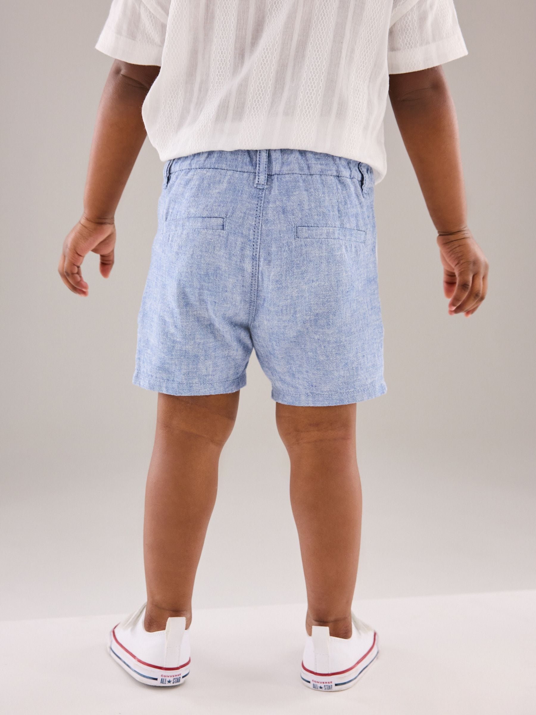 Dsiney Kidz - Chambray Blue Linen Blend Chino Shorts (3mths-7yrs) image 3