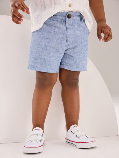 Dsiney Kidz - Chambray Blue Linen Blend Chino Shorts (3mths-7yrs) image 1