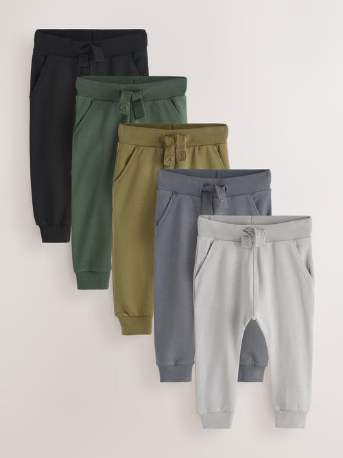 Grey/Black/Green Skinny Fit Joggers 5 Pack (3mths-7yrs) image 1