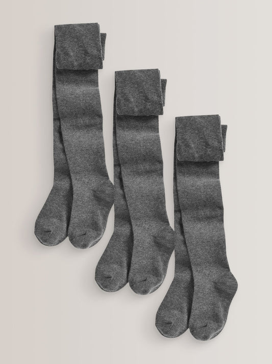 Grey Regular Length 3 Pack Cotton Rich School Tights image 1