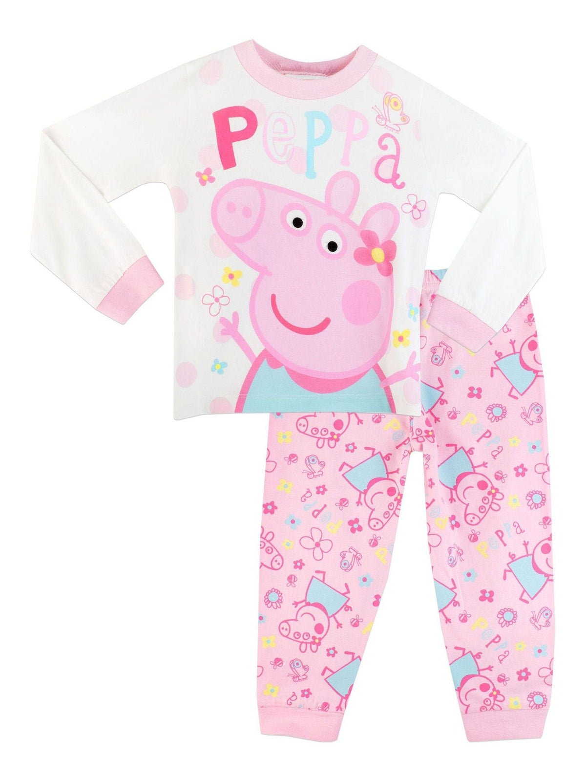Character Pink Floral Peppa Pig 100% Cotton Pyjamas - image 1