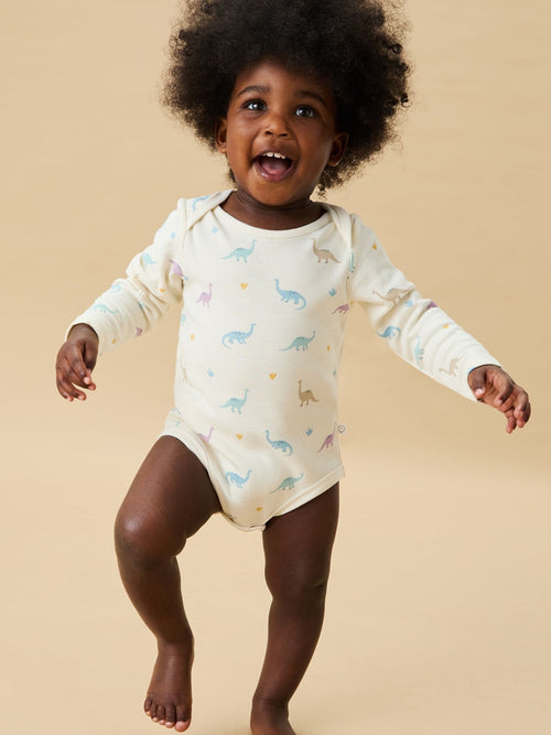 Dsiney Kidz - MORI Cream Dinosaur Print Supersoft Long Sleeve Bodysuit image 1