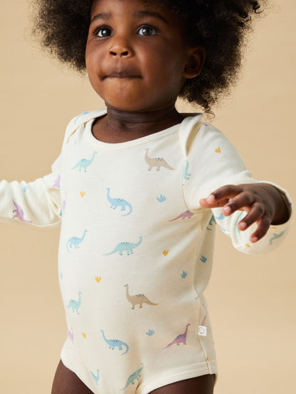 MORI Cream Dinosaur Print Supersoft Long Sleeve Bodysuit image 2