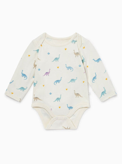 MORI Cream Dinosaur Print Supersoft Long Sleeve Bodysuit image 4