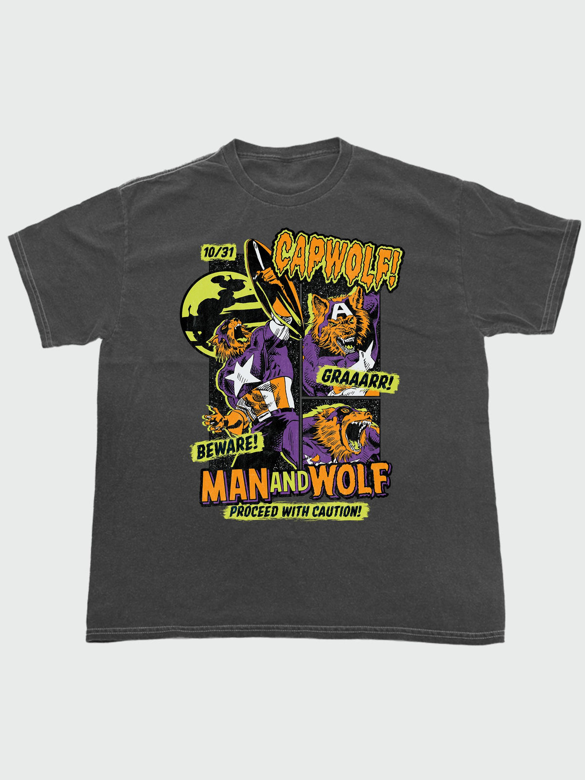 Brands In Grey Marvel Cap Wolf Halloween Washed T-Shirt - image 2