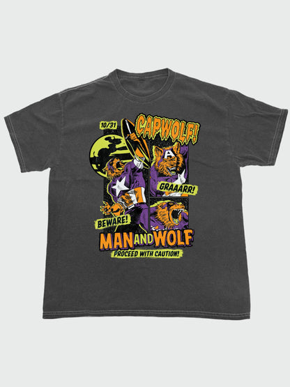 Brands In Grey Marvel Cap Wolf Halloween Washed T-Shirt - image 2