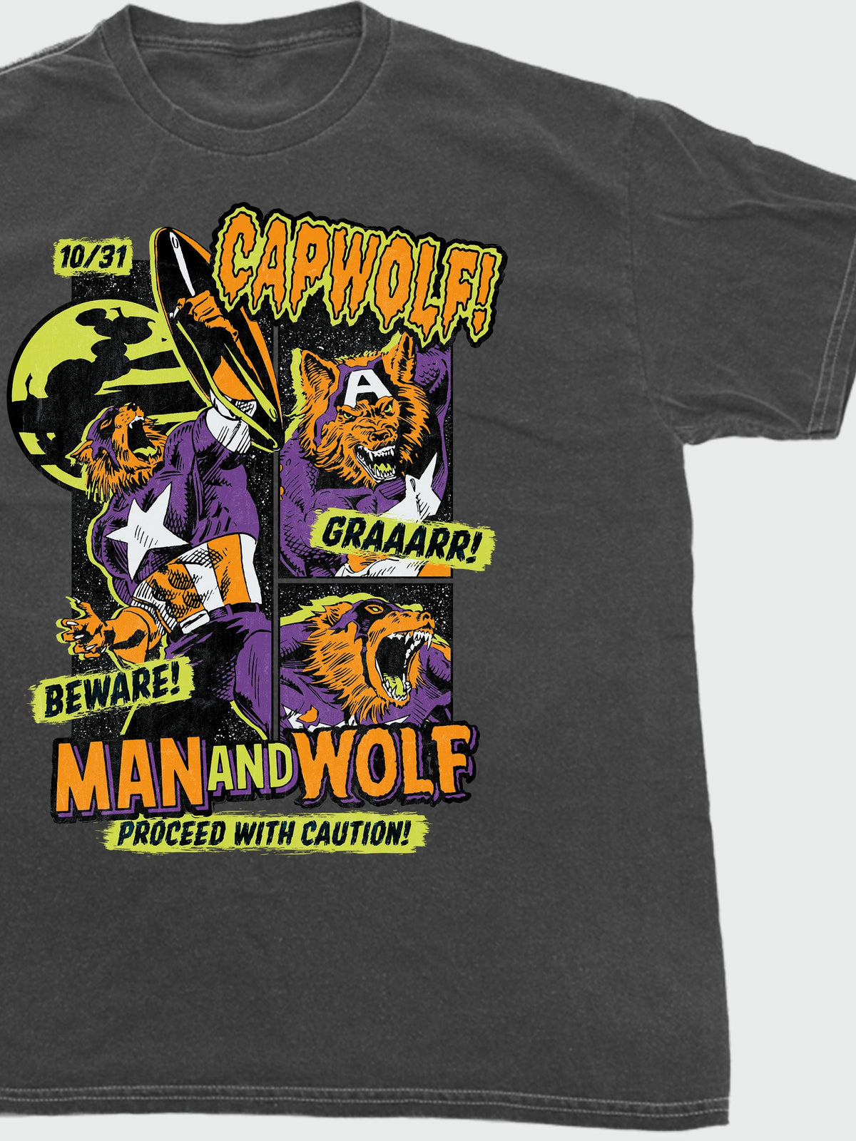 Brands In Grey Marvel Cap Wolf Halloween Washed T-Shirt - image 3