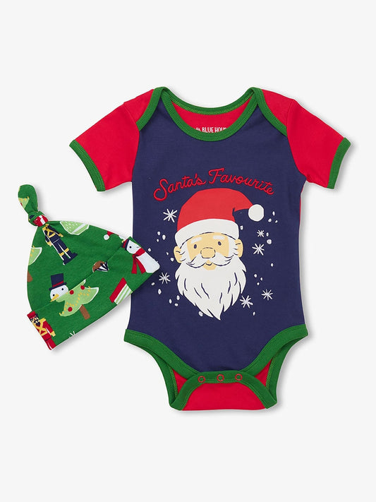 Hatley Blue Santas Favourite Christmas Bodysuit With Hat - image 1