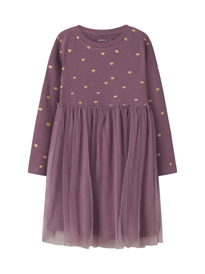 Name It Purple Heart print Jersey and Tulle  Dress - image 1