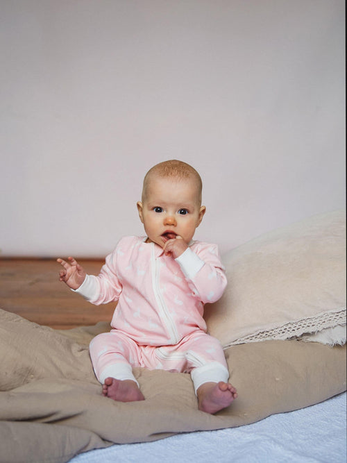 The Little Tailor Pink Front Zip Soft 100% Cotton Sleepsuit image 1