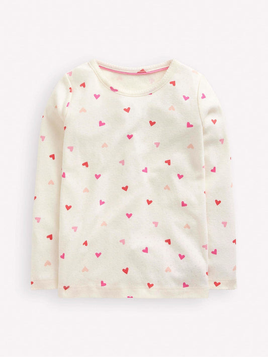 Dsiney Kidz - Boden Cream Heart Print Long Sleeve Pointelle Top image 1