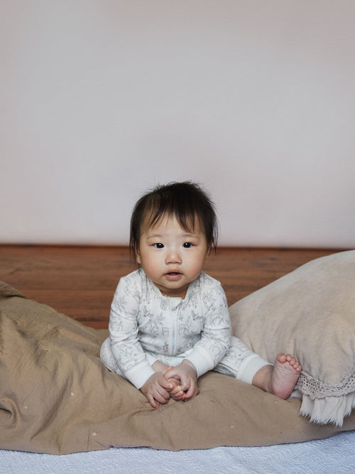 The Little Tailor White Front Zip Soft 100% Cotton Sleepsuit image 1