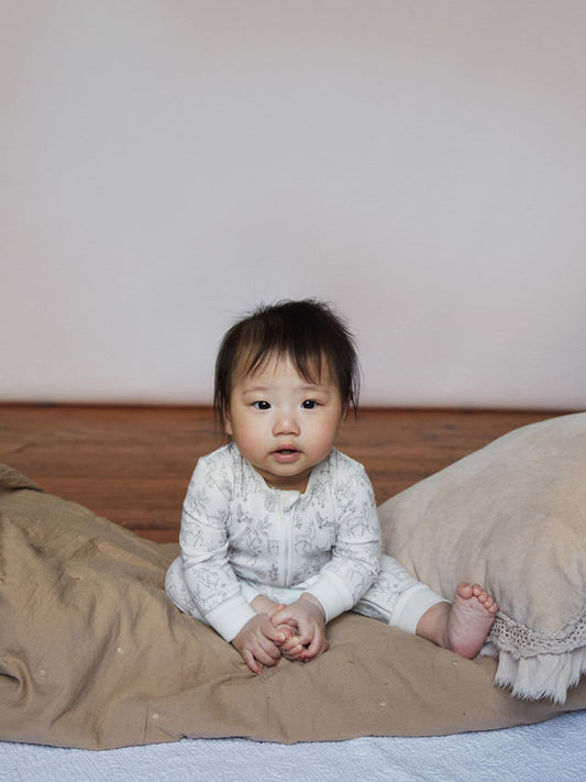 The Little Tailor White Front Zip Soft 100% Cotton Sleepsuit image 1