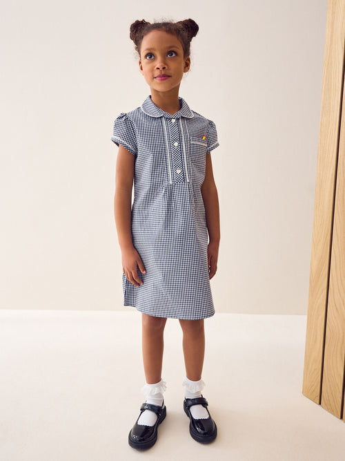 Dsiney Kidz - Navy Cotton Rich Button Front Lace Gingham School Dress (3-14yrs) image 1