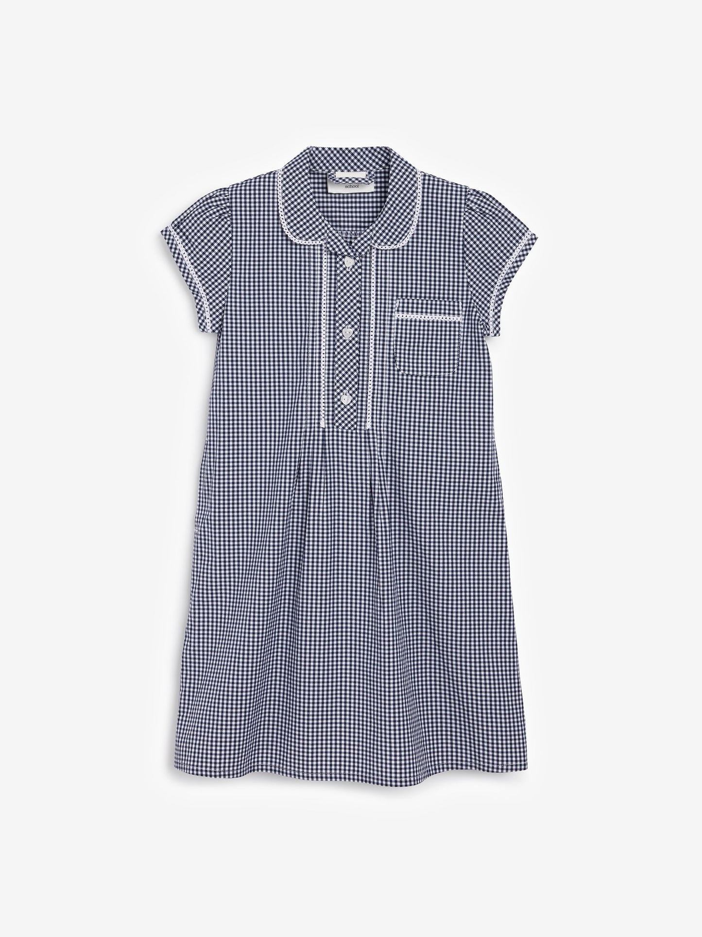 Navy Cotton Rich Button Front Lace Gingham School Dress (3-14yrs) image 4