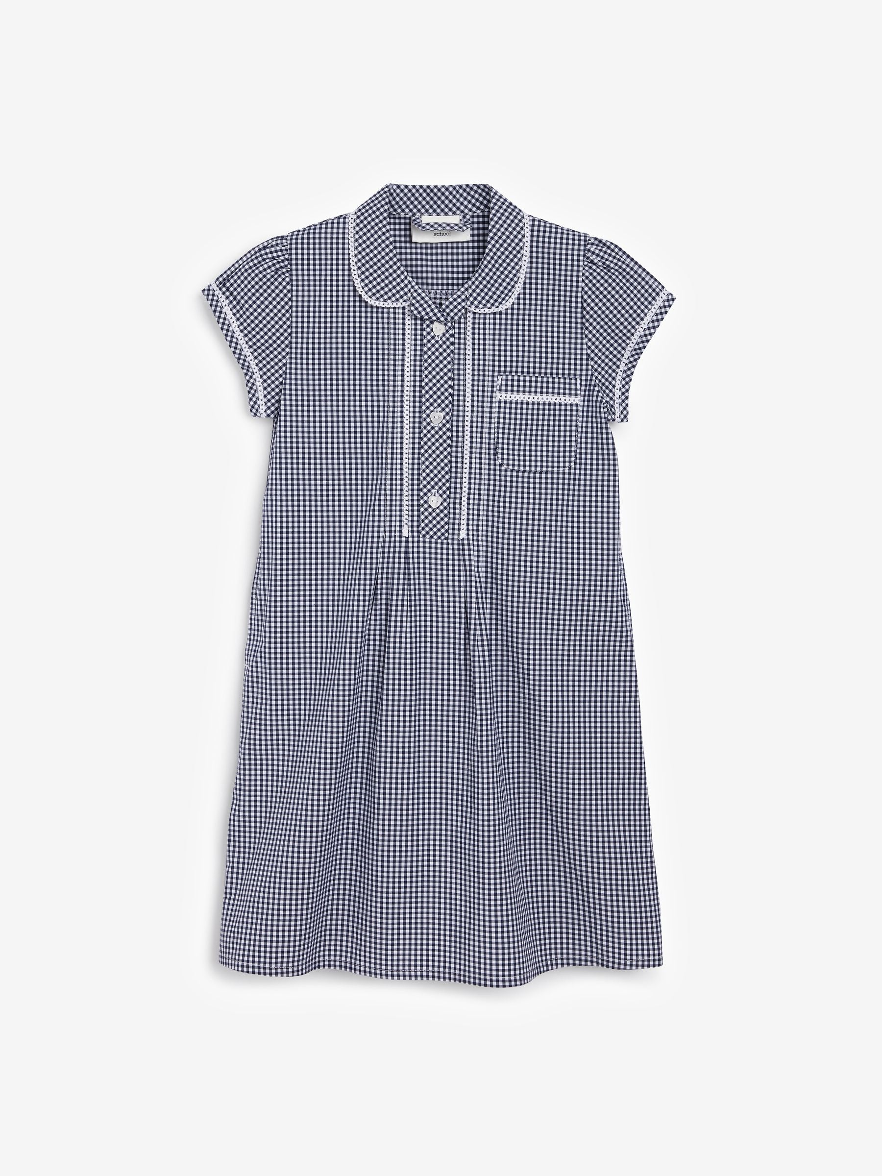 Navy Cotton Rich Button Front Lace Gingham School Dress (3-14yrs) image 4