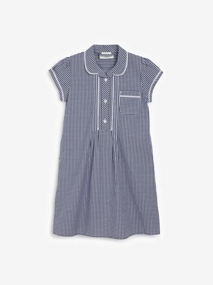 Navy Cotton Rich Button Front Lace Gingham School Dress (3-14yrs) image 4