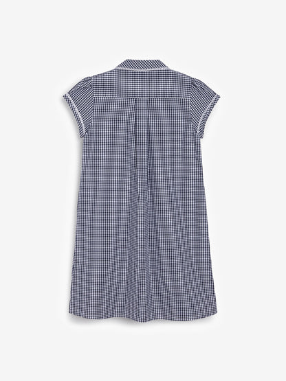 Navy Cotton Rich Button Front Lace Gingham School Dress (3-14yrs) image 5