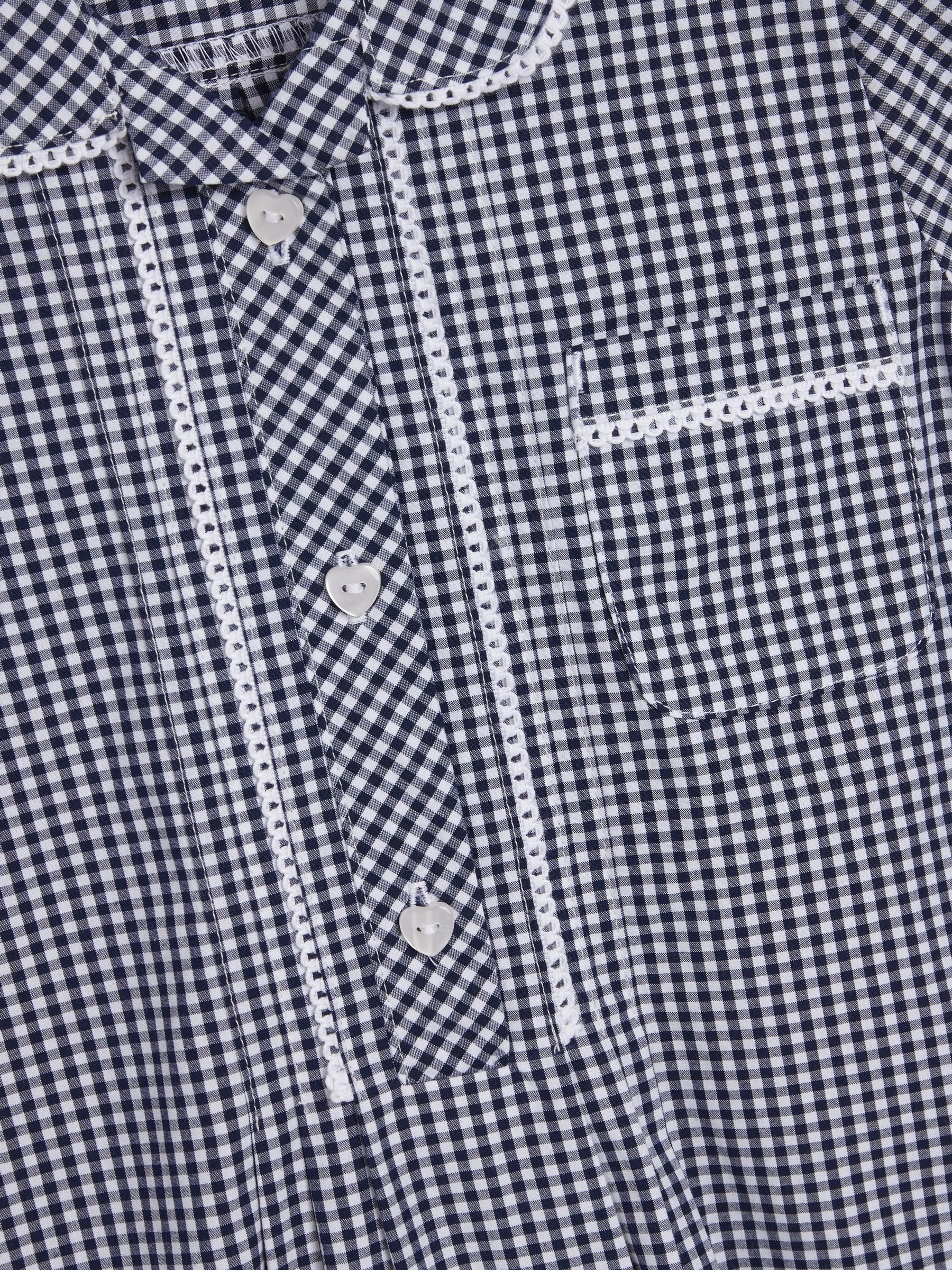 Navy Cotton Rich Button Front Lace Gingham School Dress (3-14yrs) image 6