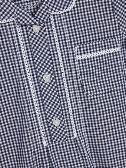 Navy Cotton Rich Button Front Lace Gingham School Dress (3-14yrs) image 6