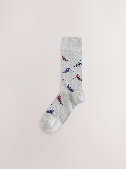 Red/Blue Ski Scenic Pattern Socks 5 Pack - image 4