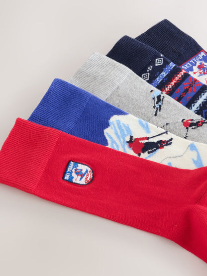 Red/Blue Ski Scenic Pattern Socks 5 Pack - image 7