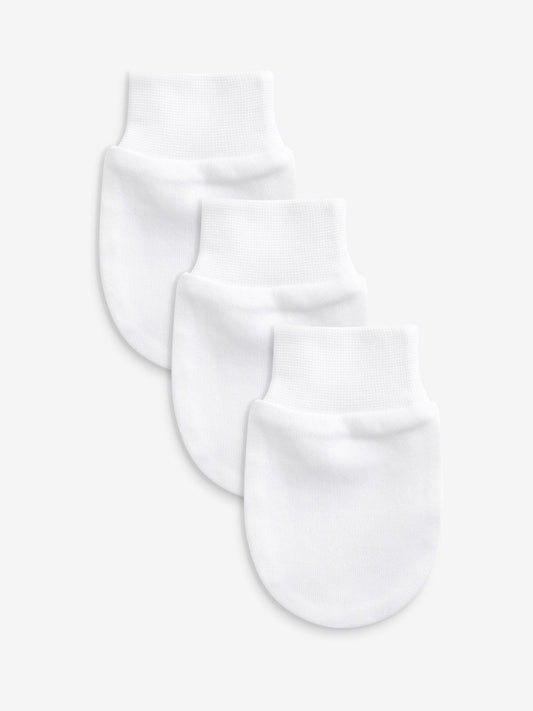 White 100% Cotton Baby Scratch Mitts 3 Pack image 1
