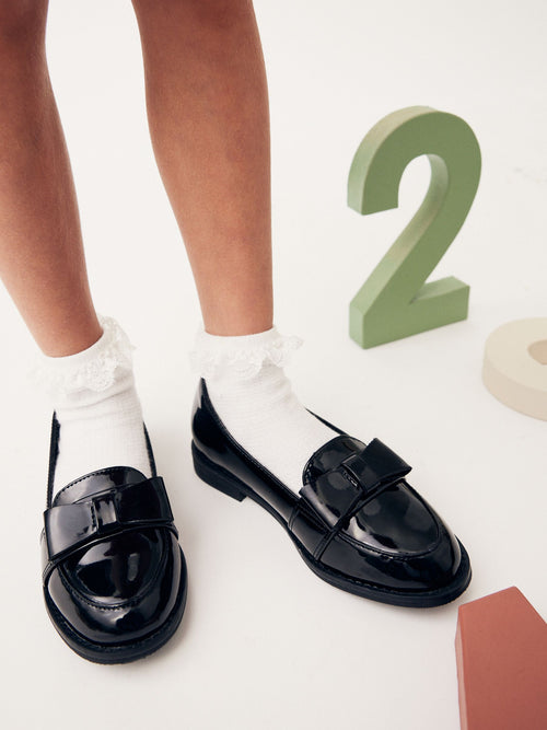 Black Patent School Bow Loafers image 1