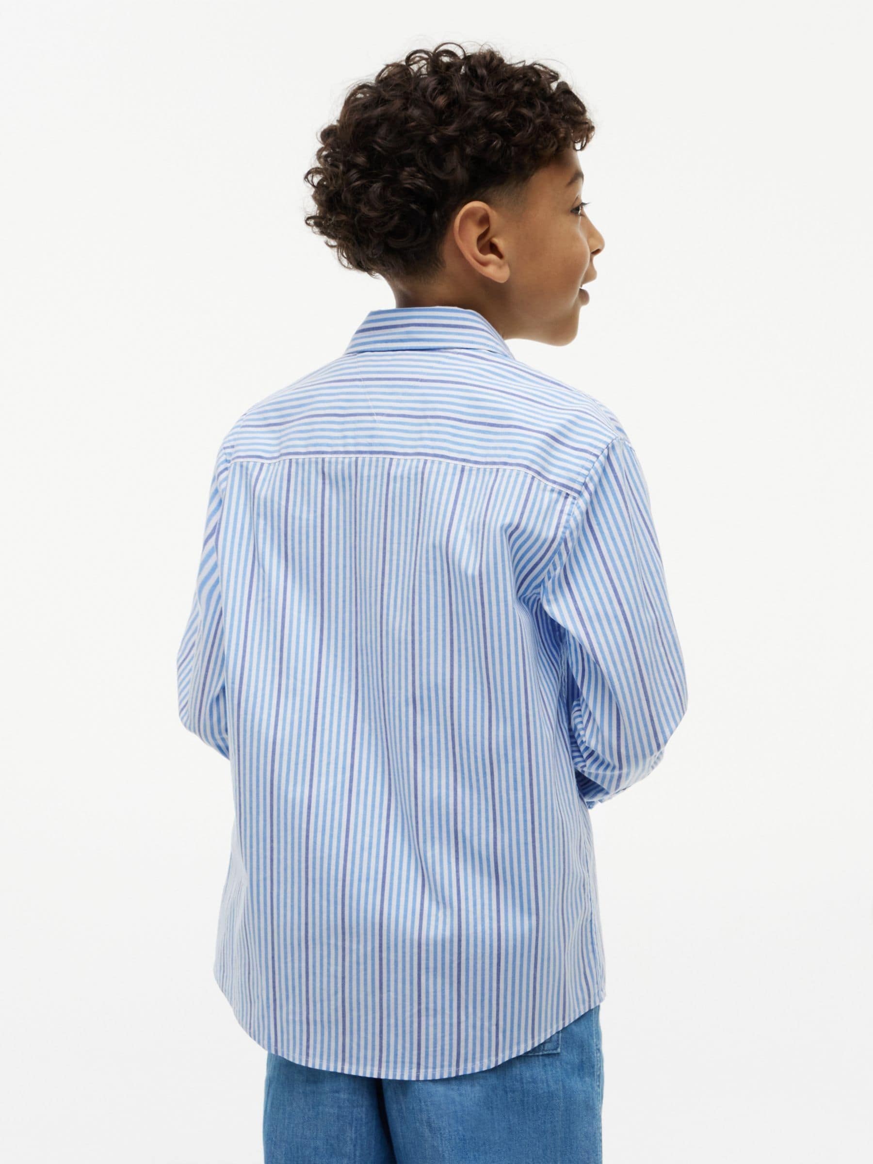 Dsiney Kidz - Tommy Hilfiger Blue Regular Fit Stripe Logo Embroidery Poplin Shirt image 2