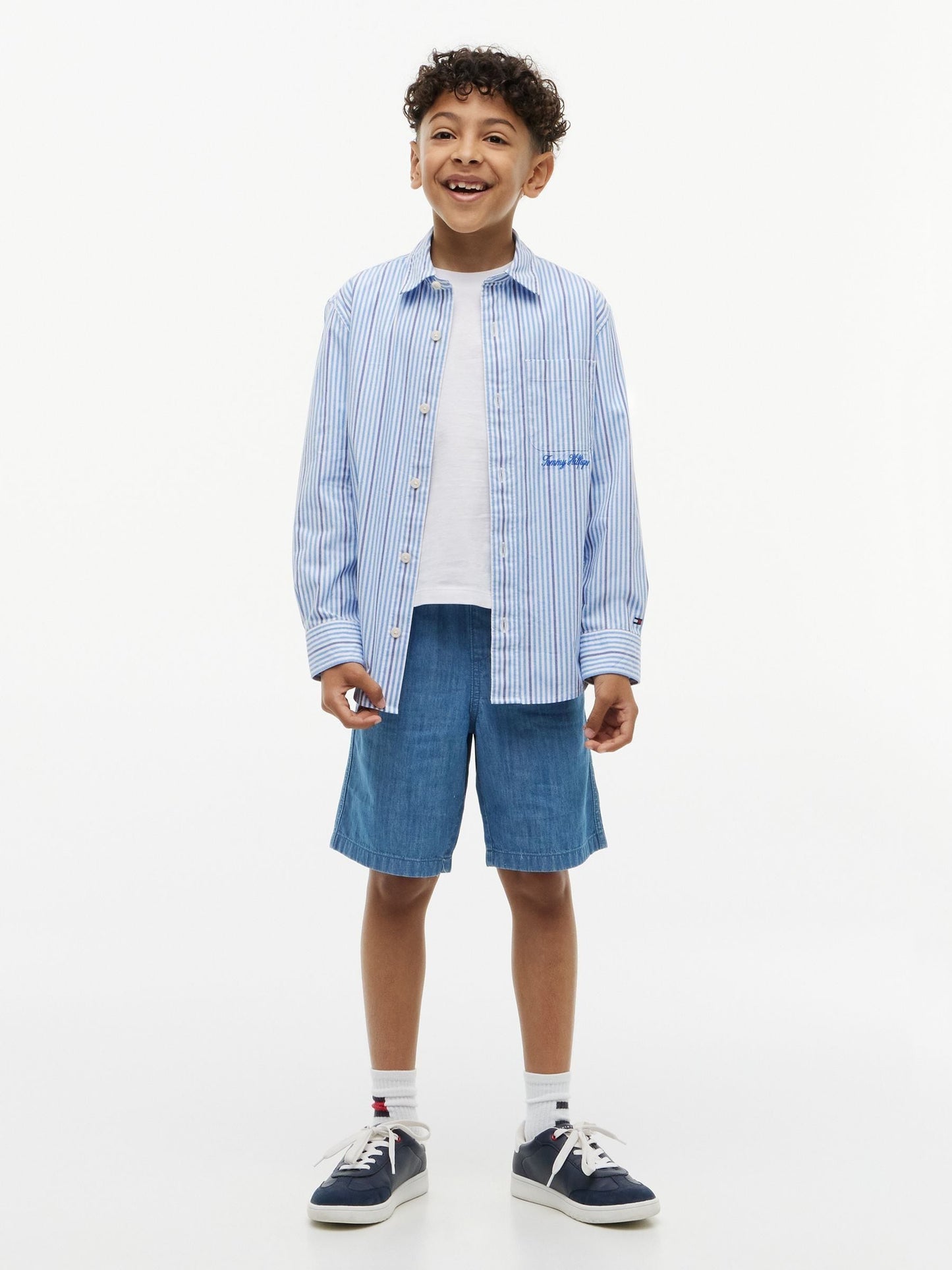 Dsiney Kidz - Tommy Hilfiger Blue Regular Fit Stripe Logo Embroidery Poplin Shirt image 3