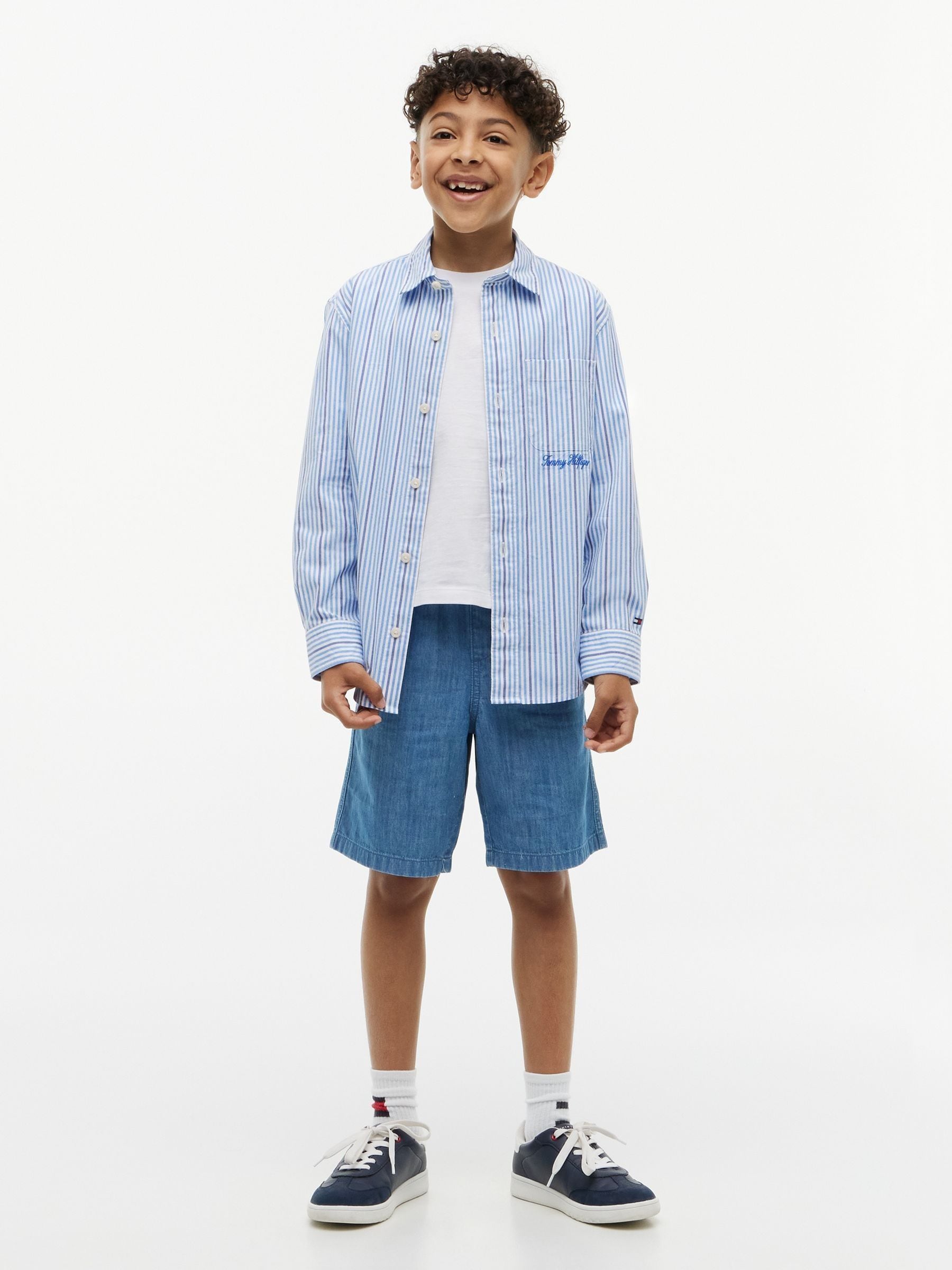 Dsiney Kidz - Tommy Hilfiger Blue Regular Fit Stripe Logo Embroidery Poplin Shirt image 3