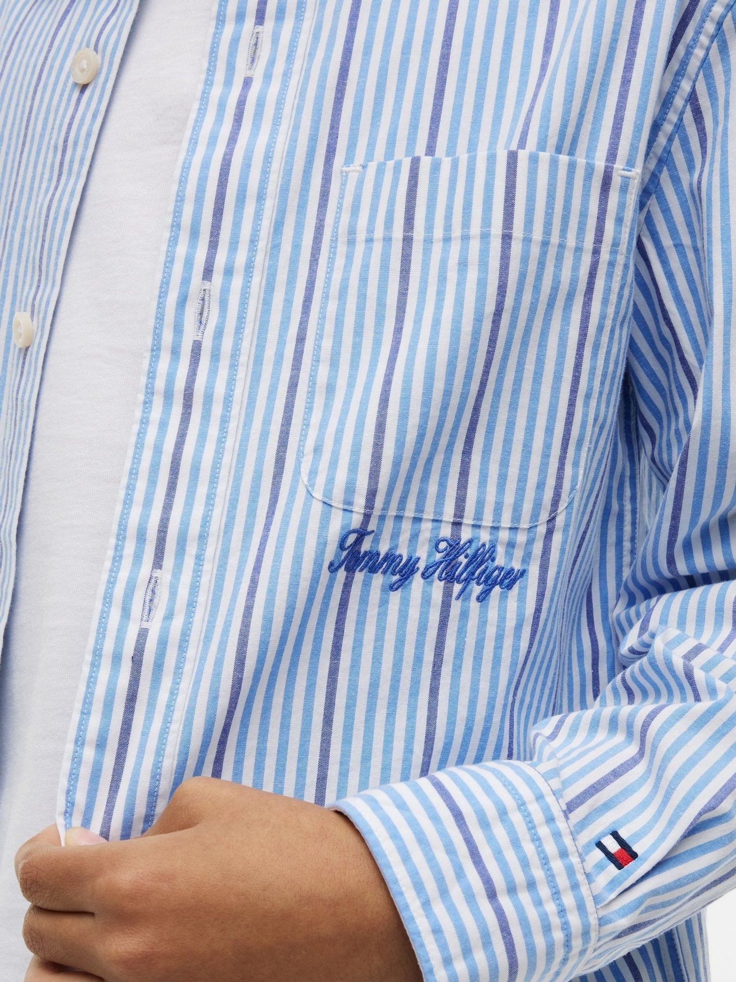 Dsiney Kidz - Tommy Hilfiger Blue Regular Fit Stripe Logo Embroidery Poplin Shirt image 4