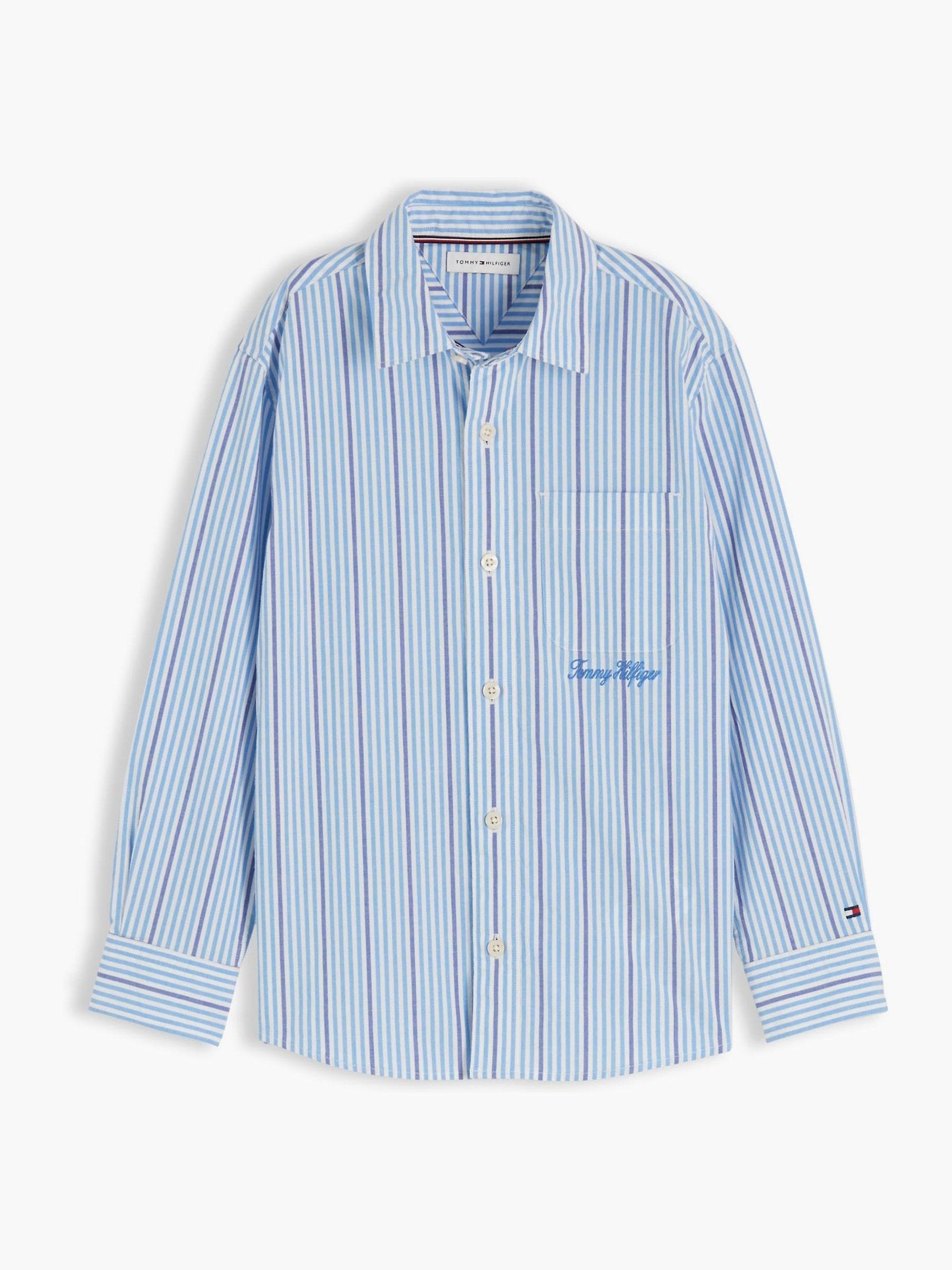 Dsiney Kidz - Tommy Hilfiger Blue Regular Fit Stripe Logo Embroidery Poplin Shirt image 5