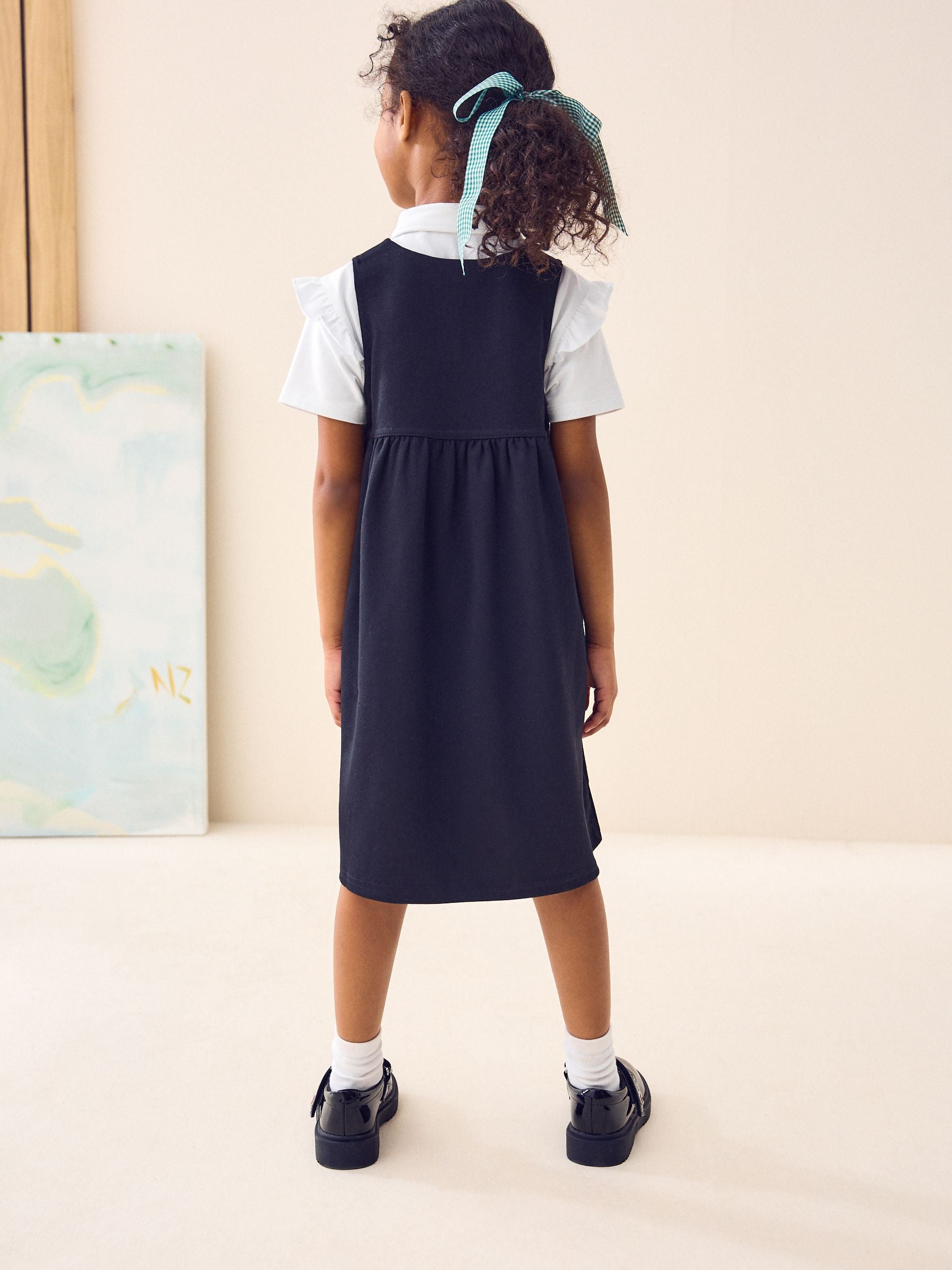 Black Jersey Stretch Pinafore School Dress (3-14yrs) image 2