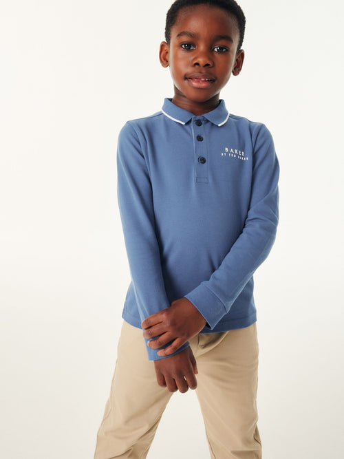 Dsiney Kidz - Baker by Ted Baker Blue Long Sleeve Polo Shirt image 1