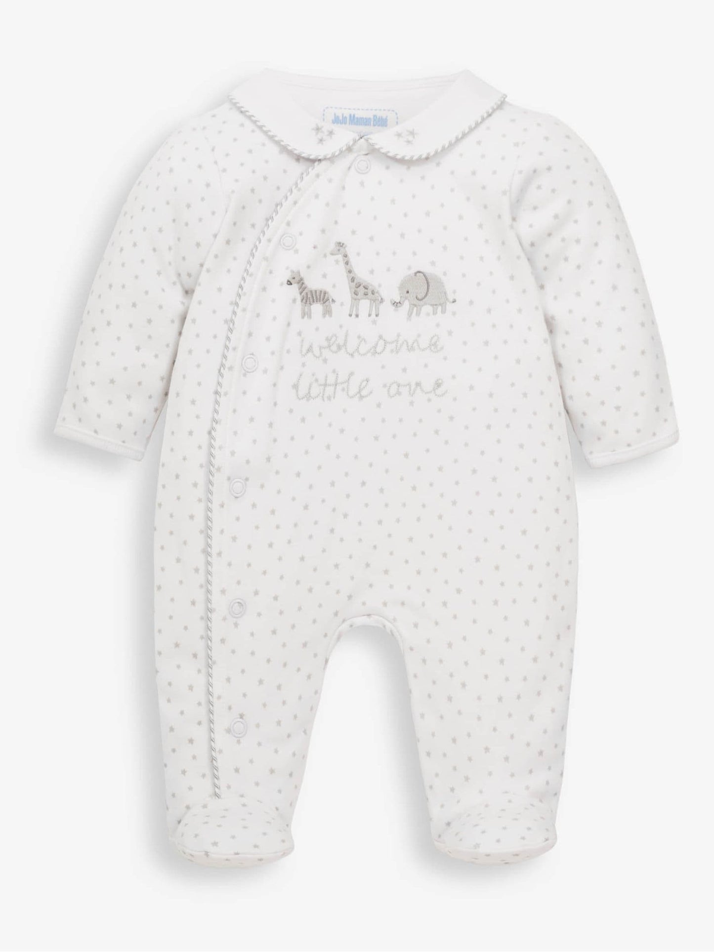 JoJo Maman Bébé Grey Welcome Little One Collar Sleepsuit image 5