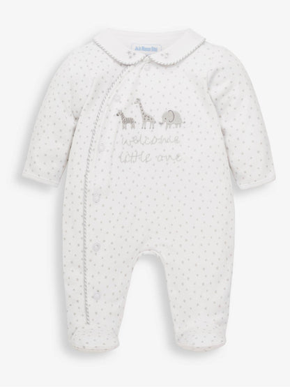 JoJo Maman Bébé Grey Welcome Little One Collar Sleepsuit image 5