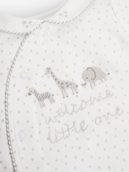 JoJo Maman Bébé Grey Welcome Little One Collar Sleepsuit image 6